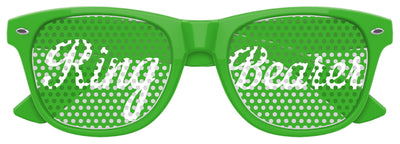 Green sunglasses labeled "Ring Bearer" from Funglasses, designed for wedding party accessories, shown on a white background.