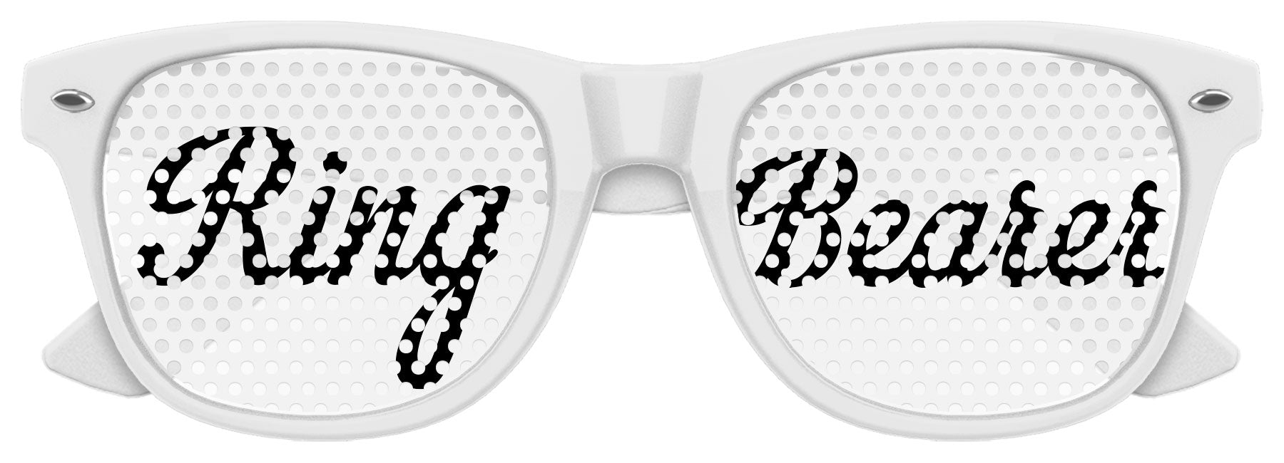 Funglasses ring bearer wedding party sunglasses with white frame and dark tinted lenses, designed for wedding accessories.