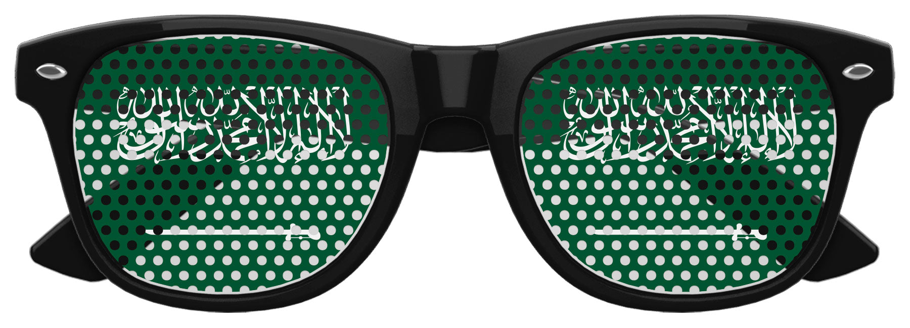Funglasses with Saudi Arabia flag design, perfect for World Cup parties, featuring bold black frames and national flag print.
