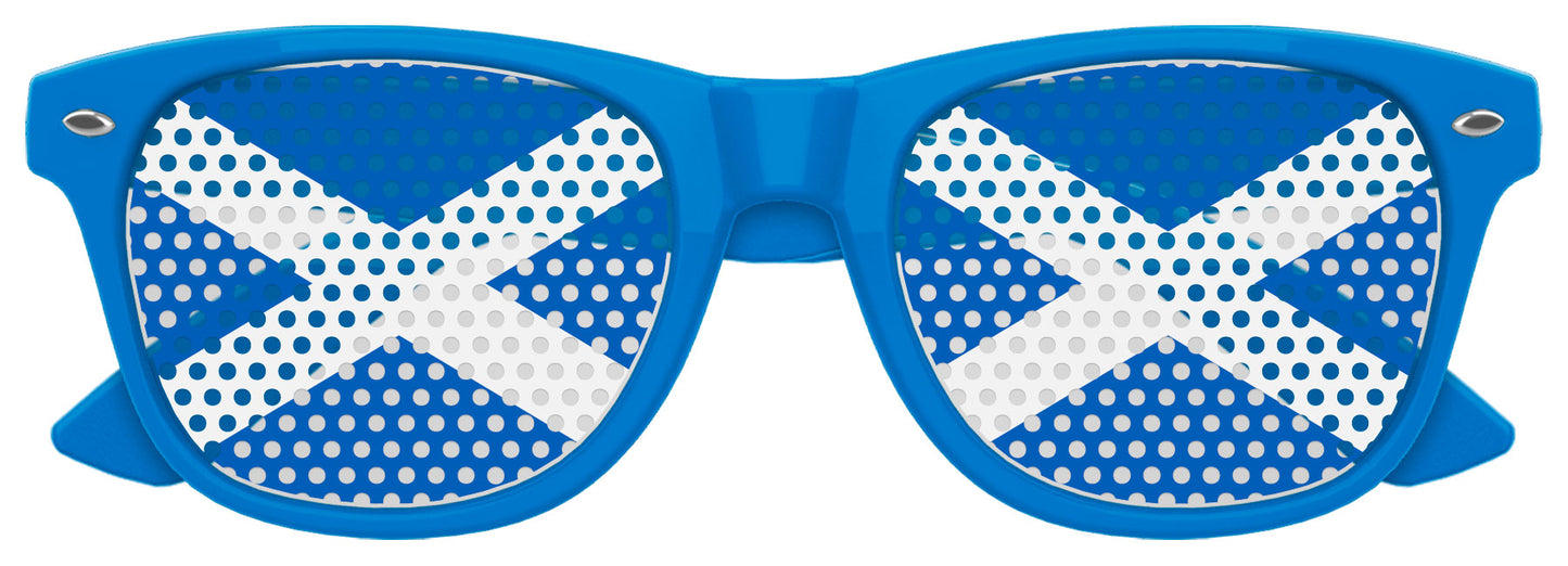 Blue Scotland flag sunglasses by Funglasses, featuring the iconic Scottish flag design and UV protection for World Cup celebrations.