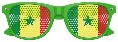 Funglasses Senegal flag World Cup party sunglasses with green and yellow design, featuring Senegal national emblem and bold colors.