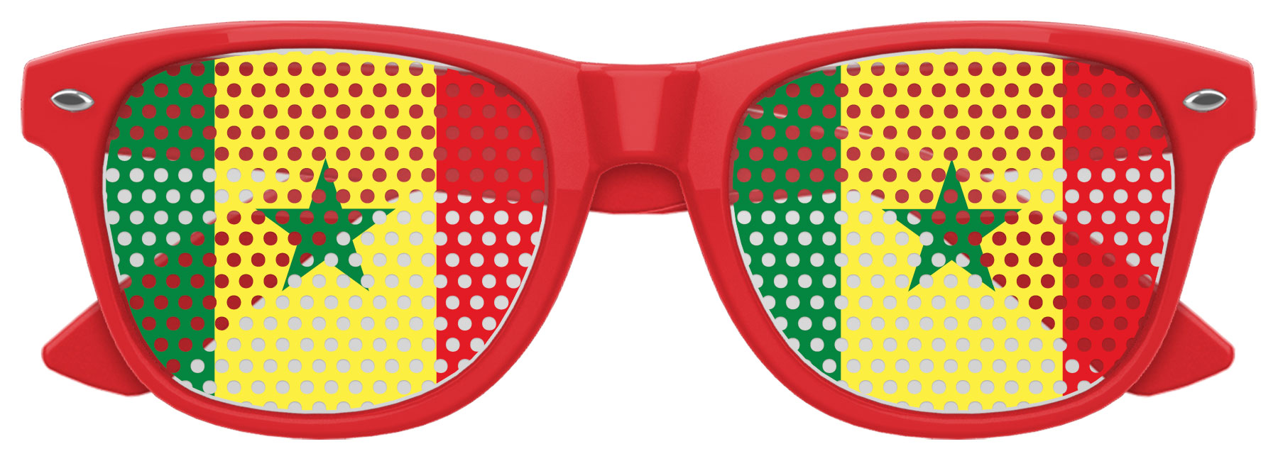 Red Senegal flag sunglasses by Funglasses for World Cup celebrations, featuring vibrant flag design and stylish eyewear.