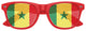Red Senegal flag World Cup party sunglasses by Funglasses with bold flag design and UV protection, perfect for supporting Senegal.