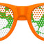 Orange shamrock-shaped sunglasses for St. Patrick's Day by Funglasses, with green shamrock accents and bold frames.