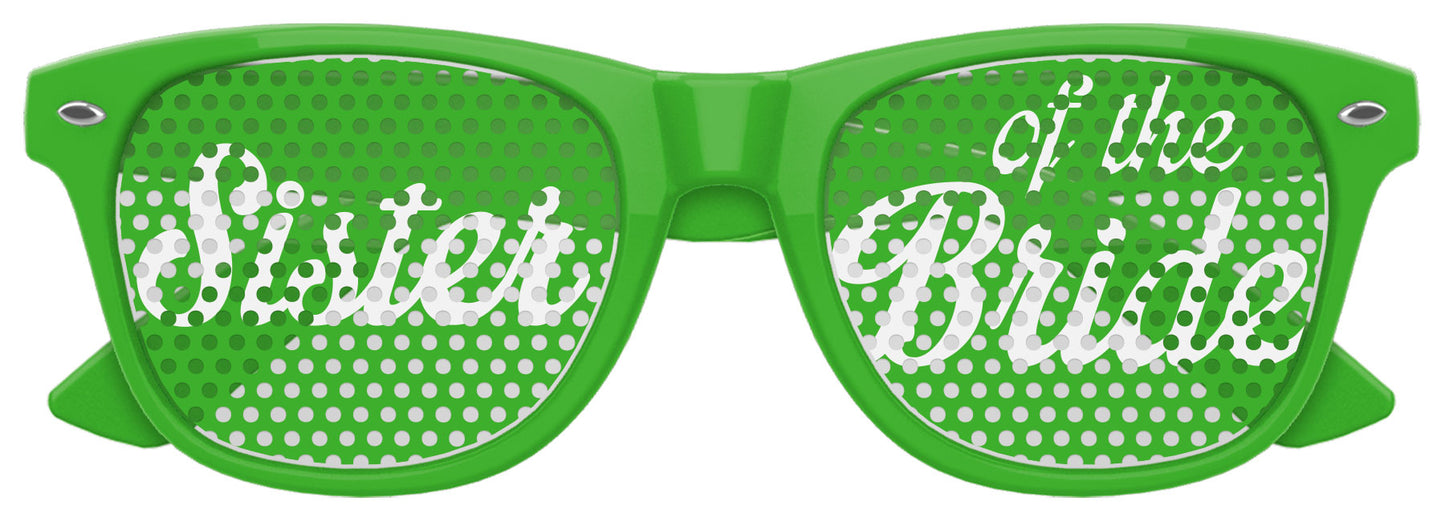 Green Sister of the Bride wedding party sunglasses by Funglasses, stylish eyewear with tinted lenses and frame detail.