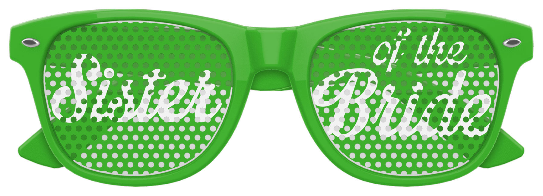 Green Sister of the Bride wedding party sunglasses by Funglasses, stylish eyewear with tinted lenses and frame detail.
