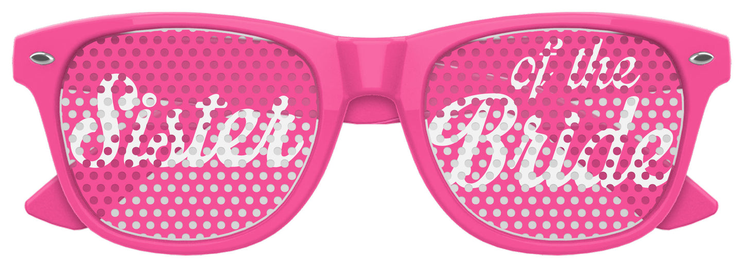 Pink Funglasses Sister of the Bride wedding party sunglasses with tinted lenses and stylish frame, perfect for bridal celebrations.