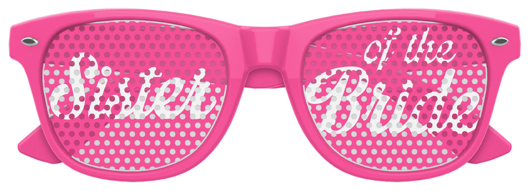 Pink Funglasses Sister of the Bride wedding party sunglasses with tinted lenses and stylish frame, perfect for bridal celebrations.