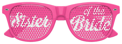 Pink Funglasses Sister of the Bride wedding party sunglasses with tinted lenses and stylish frame, perfect for bridal celebrations.