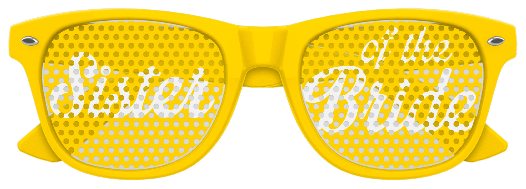 Funglasses Sister of the Bride wedding party sunglasses in yellow with stylish frames, perfect for bridal celebration accessories.