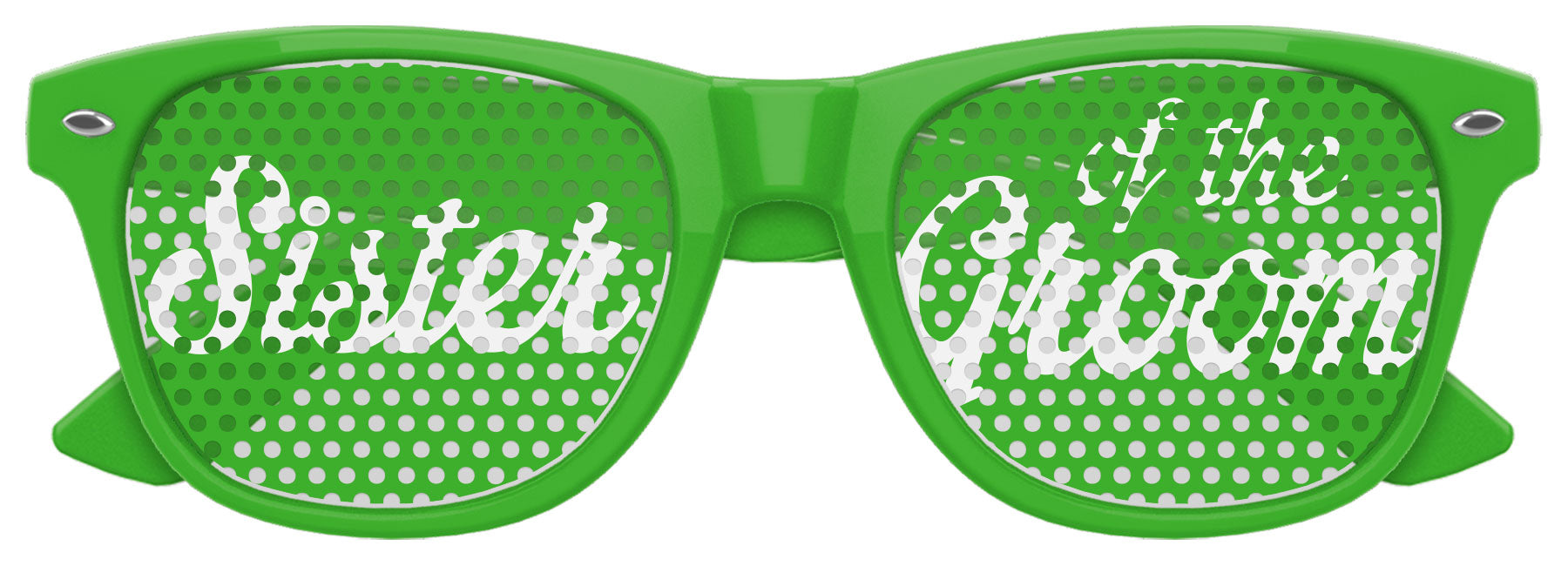 Green Funglasses Sister of the Groom wedding party sunglasses with stylish frame and tinted lenses for bridal events.