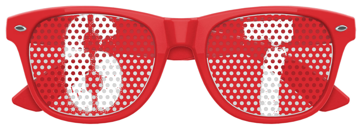 Red SIX SEVEN Party Sunglasses by Funglasses with bold, stylish frames and dark tinted lenses for a trendy look.