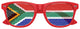Funglasses with South Africa flag design for World Cup party, featuring vibrant red, black, green, and gold colors.