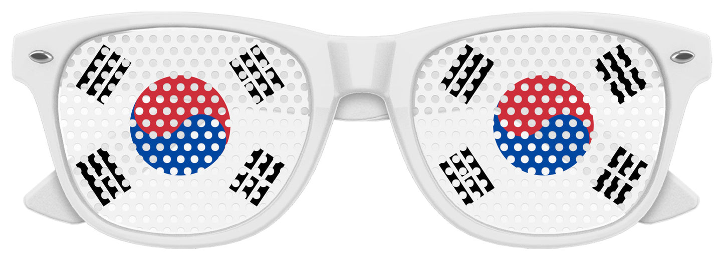 Korea Republic flag sunglasses by Funglasses with white frames and South Korea flag design, perfect for World Cup celebrations.