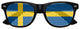 Funglasses with Sweden flag design for World Cup party, black frame and patriotic sunglasses for fans.