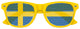Funglasses with Sweden flag design for World Cup party, yellow frame with blue and yellow patriotic sunglasses.