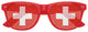Red Switzerland flag-themed sunglasses by Funglasses, perfect for World Cup parties, with vibrant flag design on stylish eyewear.