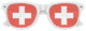Funglasses with Switzerland flag design for World Cup party, featuring white frames and patriotic flag print.