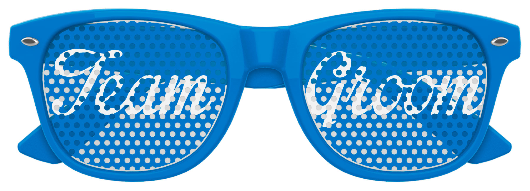 Funglasses TEAM GROOM wedding party sunglasses in blue with clear lenses, stylish accessory for wedding celebrations.