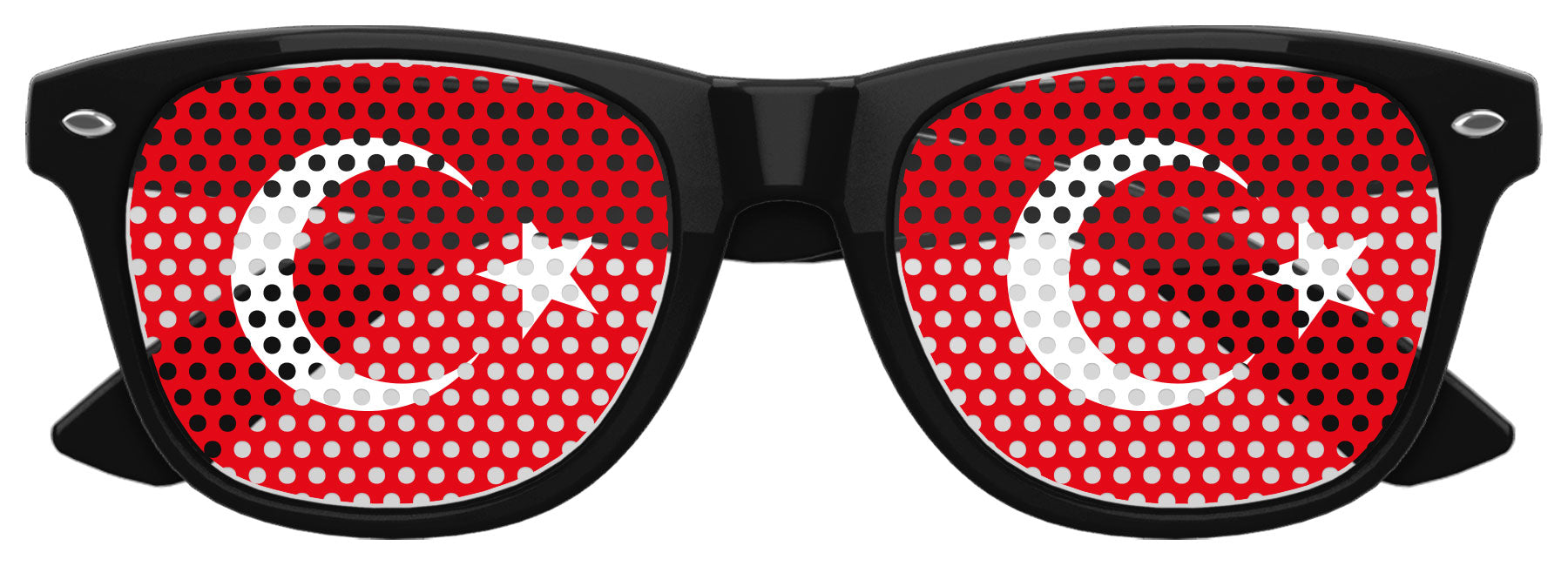 Black Turkey flag World Cup party sunglasses by Funglasses, featuring bold Turkey flag design for sports celebrations.