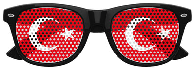 Black Turkey flag World Cup party sunglasses by Funglasses, featuring bold Turkey flag design for sports celebrations.