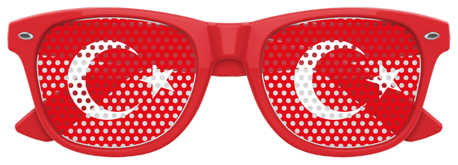Red Turkey flag sunglasses with "World Cup Party" design by Funglasses, featuring bold Turkey flag colors and sporty style.