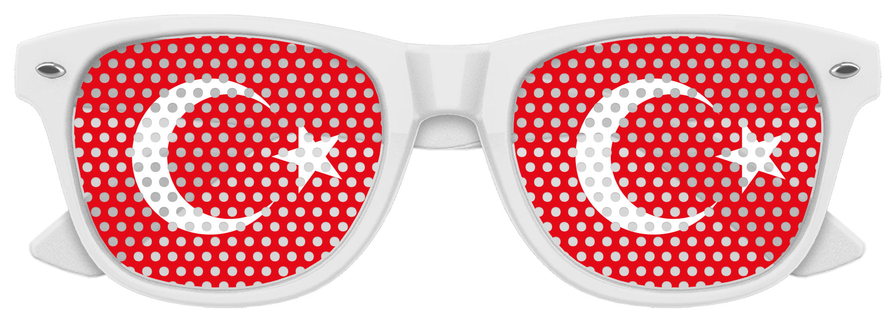 Turkey flag sunglasses with white frame for World Cup party, featuring Turkish flag design on the lenses by Funglasses.