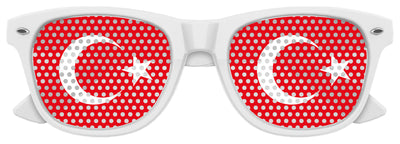 Turkey flag sunglasses with white frame for World Cup party, featuring Turkish flag design on the lenses by Funglasses.