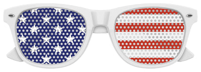 Funglasses USA flag World Cup party sunglasses with white frame and patriotic red, white, and blue design for sports celebrations
